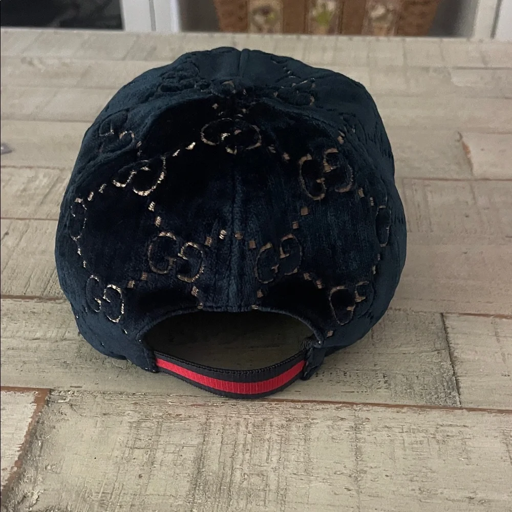 Gucci Navy Velvet Monogram Cap - Picture 2 of 7